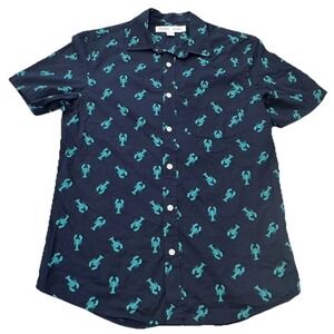 Men's Old Navy Blue Lobster Pattern Short Sleeve Button Down‎ Shirt Size Small